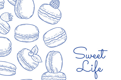 Vector background with hand drawn macaroons and place for text