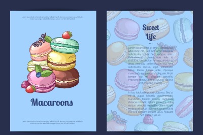 Vector card or brochure template for sweet or pastry shop with colored