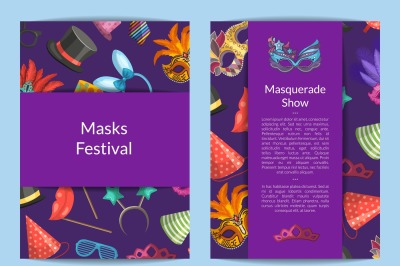 Vector card or flyer templates set with masks and party