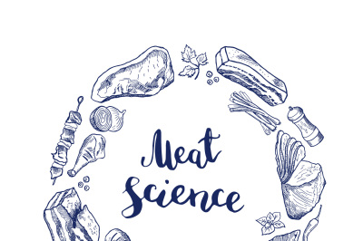 Vector hand drawn meat elements