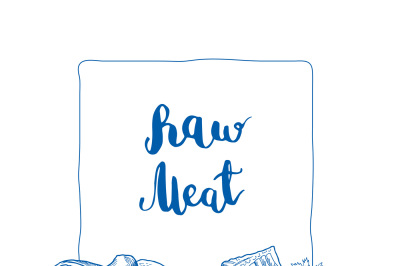 Vector hand drawn monochrome meat elements