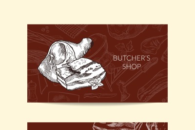 Vector business card template for butchers shop