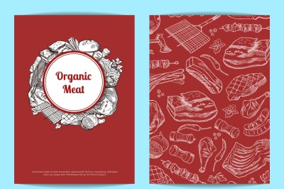 Vector hand drawn meat elements for butchers shop