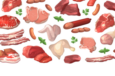 Vector cartoon meat elements background illustration with place for te