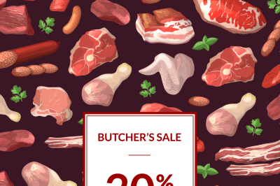 Vector cartoon meat elements sale poster