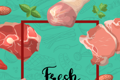 Vector cartoon meat elements frame illustration