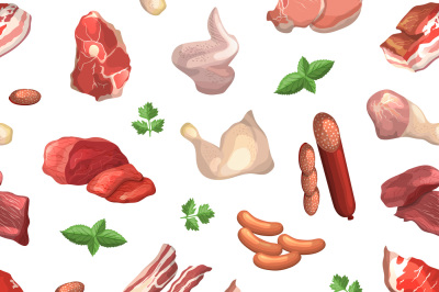 Vector cartoon meat elements pattern or background illustration