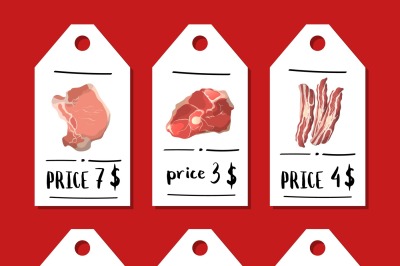 Vector cartoon meat elements sale tags