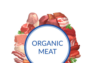 Vector cartoon meat elements under circle with place for text illustra