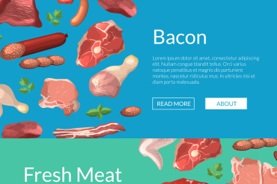 Vector cartoon meat elements horizontalweb banners illustration