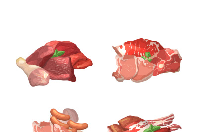 Vector set of cartoon meat elements piles illustration