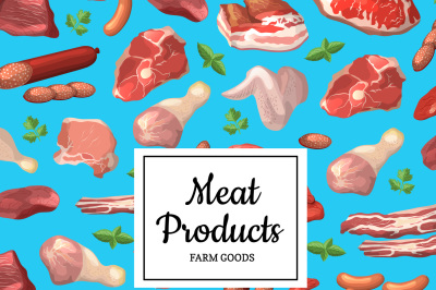 Vector cartoon meat elements background illustration with place for te