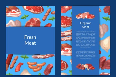 Vector cartoon meat elements card, flyer or brochure