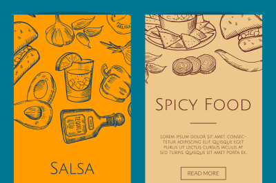 Vector banner or flyer template with mexican food elements