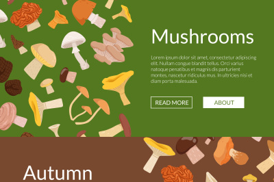 Vector web banners illustration with cartoon mushrooms