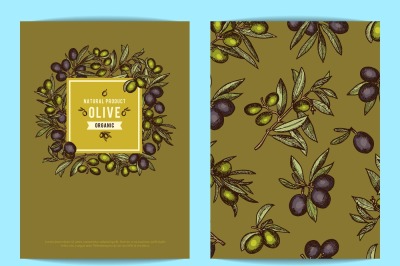 Vector card or flyer template with hand drawn olive branches