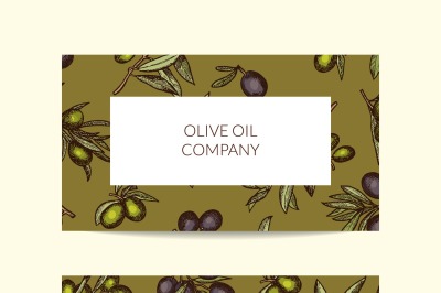 Vector business card template with hand drawn olive branches