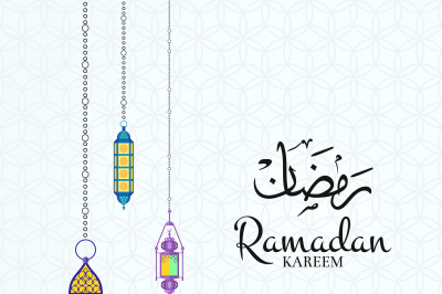 Vector Ramadan illustration with lanterns and place for text on arabic