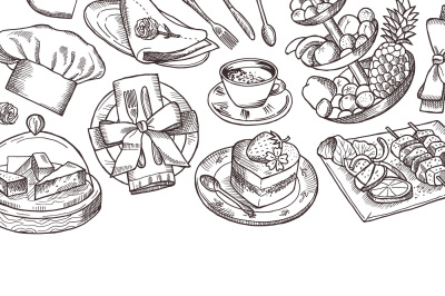 Vector hand drawn restaurant or room service elements