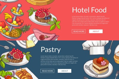 Vector web banner templates with hand drawn restaurant