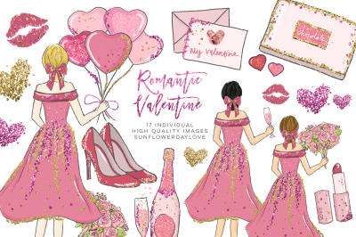 Romantic date Valentine Clipart set, fashion clipart set