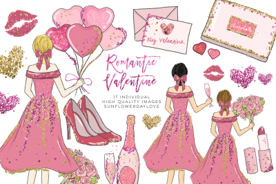 Romantic date Valentine Clipart set&2C; fashion clipart set