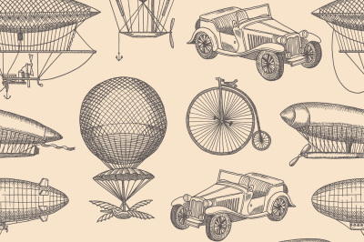 Vector pattern with steampunk hand drawn airships&2C;