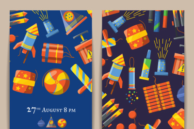 Vector cartoon pyrotechnics template for firework show or party