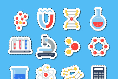 Vector flat style science icons stickers with shadows set