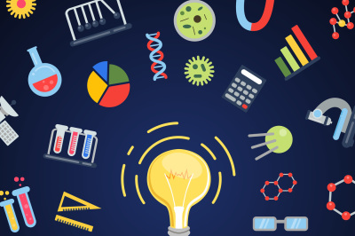 Vector flat style science icons lightbulb concept