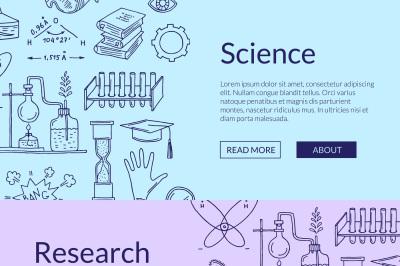 Vector web banner templates with hand drawn science elements