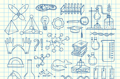 Vector sketched science or chemistry elements set