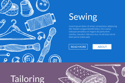 Vector hand drawn sewing elements banners illustration