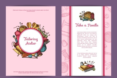 Vector hand drawn sewing card, flyer or brochure template