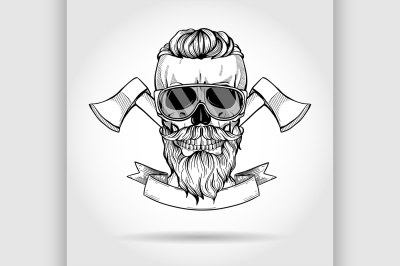 Hand drawn sketch&2C; skull with axes