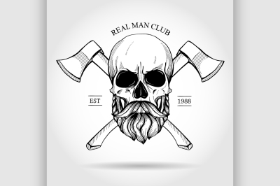 Hand drawn sketch&2C; skull with axes