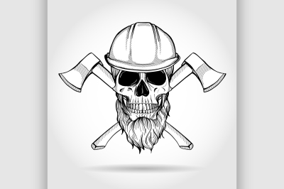 Hand drawn sketch&2C; skull with axes