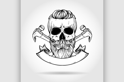 Hand drawn sketch&2C; skull with axes