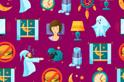 Vector pattern or background illustration with cartoon sleep elements