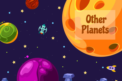 Vector background with place for text with cartoon space planets and s