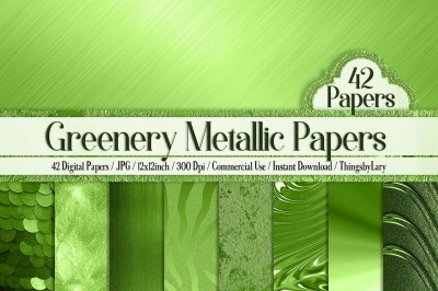 42 Greenery Metallic Texture Digital Papers 12 x 12 inch