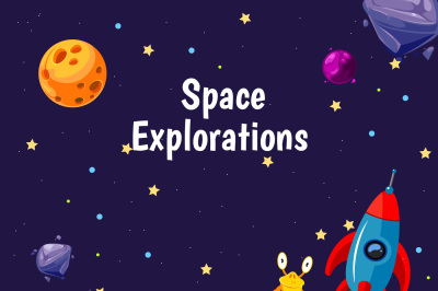 Vector background with cartoon space planets and ships