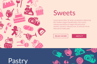 Vector web banner template style sweets icons