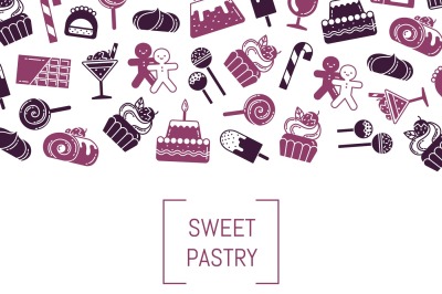 Vector flat style sweets icons background with place for text