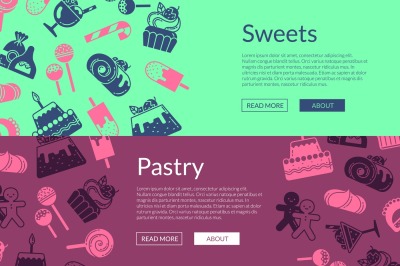 Vector web banner template with flat style sweets icons