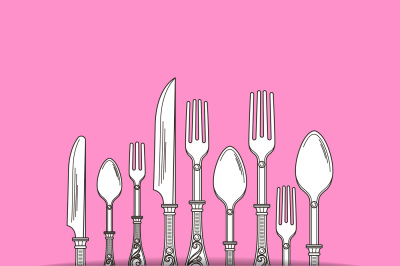 Vector background with hand drawn tableware