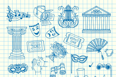 Vector set of doodle theatre elements illustration