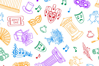 Vector seamless pattern or background illustration with doodle theatre