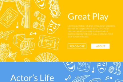 Vector doodle theatre elements web banners illustration