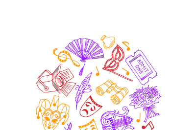 Vector doodle theatre elements in circle illustration